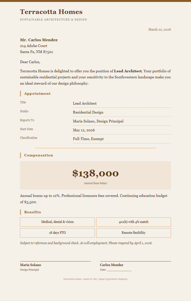 Earth tone natural job offer letter
